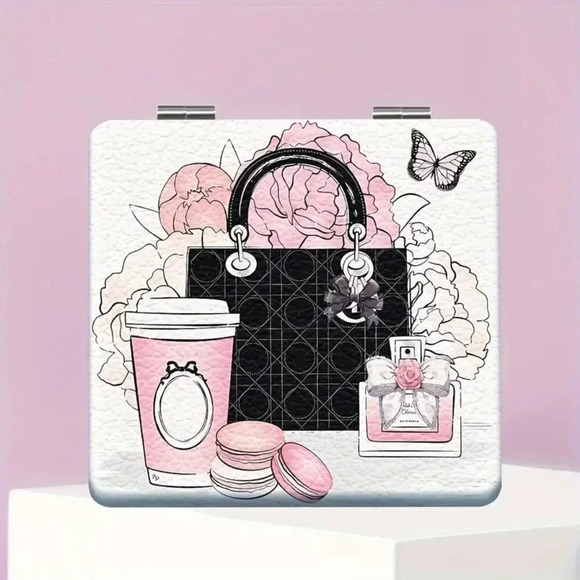 Floral Compact Handheld Mirror - Picture 1 of 3